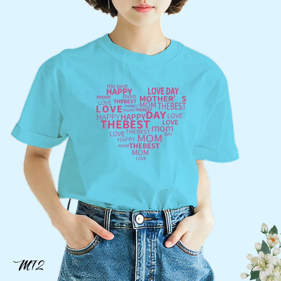 เสื้อยืดสีฟ้าวันแม่ สกรีนลาย the best Happy mom M72 โพลีเอสเตอร์ 100% ตรงปก วันแม่ 12 สิงหาคม