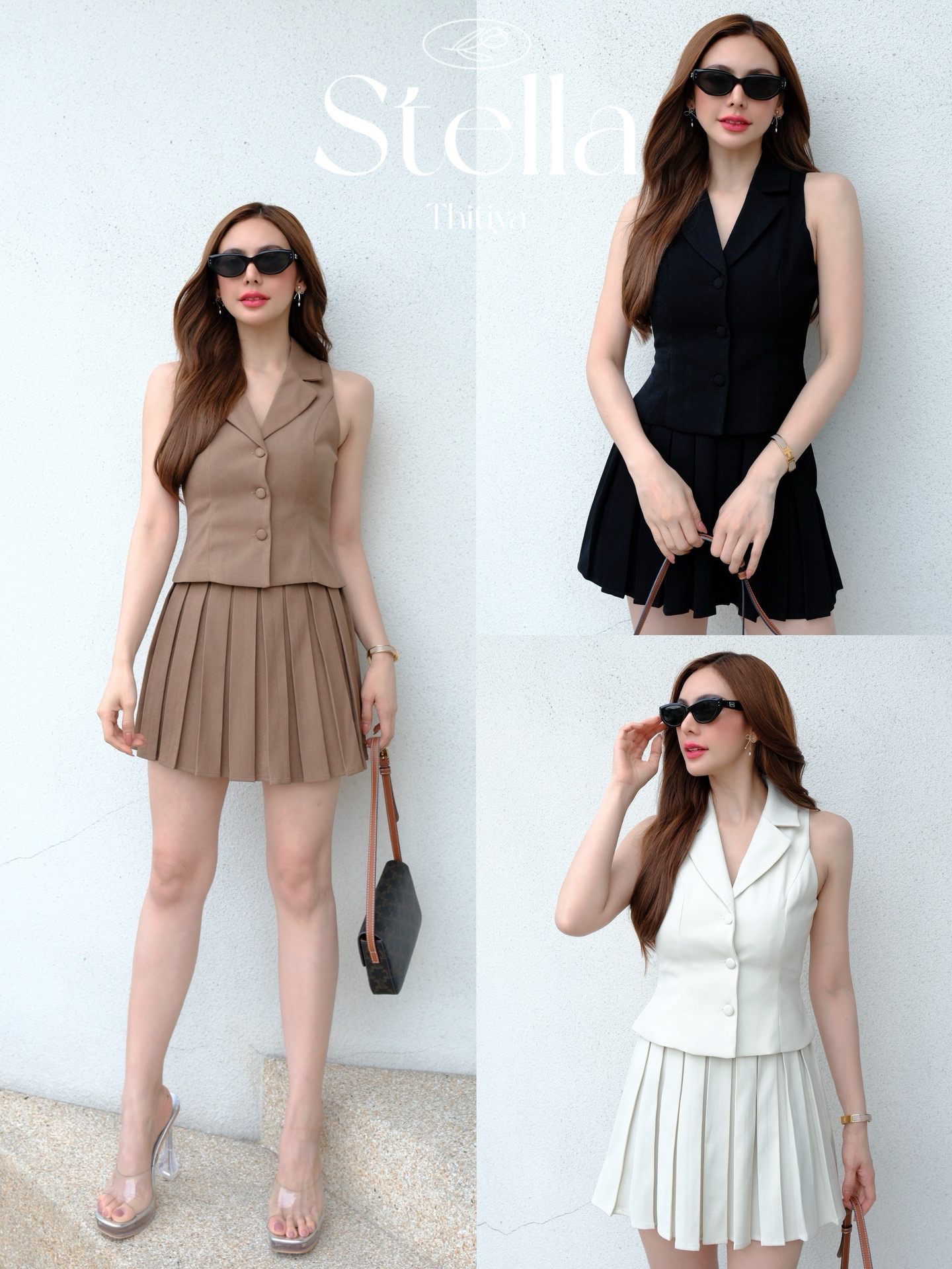 Stella Set (เสื้อ+กระโปรง) - เป็นเซ็ตเสื้อ+กระโปรงที่ผสมผสานความเรียบหรู. Karamel