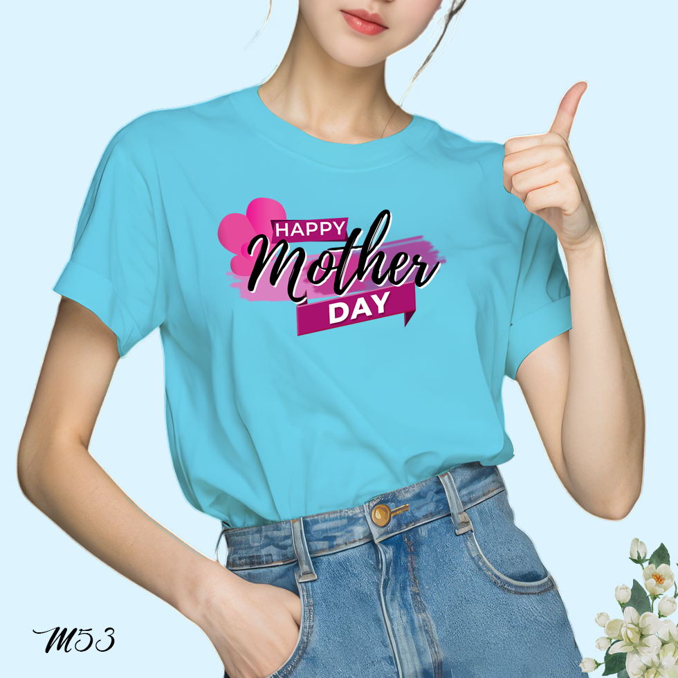 เสื้อฟ้าวันแม่ สกรีนลาย Happy Mother's Day M53 เนื้อผ้าโพลีเอสเตอร์100% นุ่มใส่สบาย