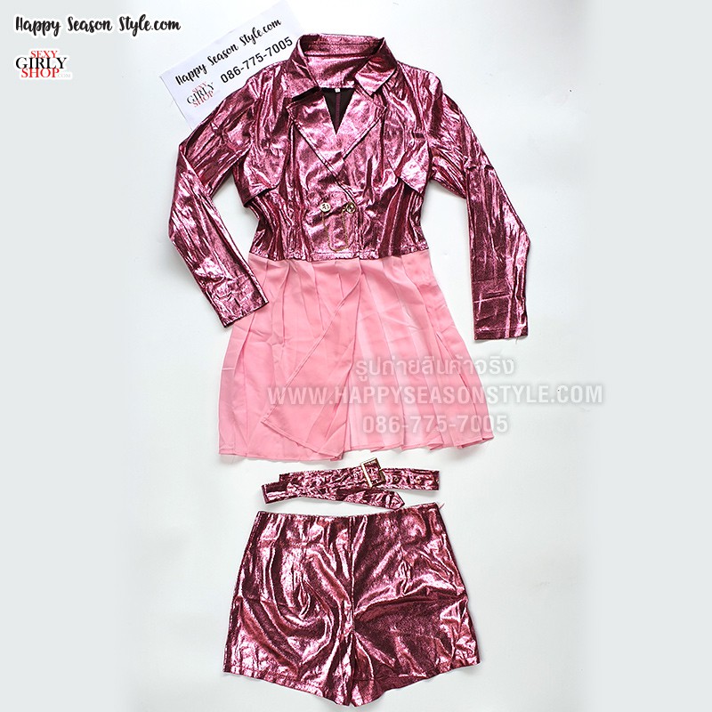 ชุดเชียร์ ชุดเชียร์ลีดเดอร์ ชุดเชียร์เมทาลิค ชุดสีเงินอมชมพู เมทาลิค แนวเกาหลีเกิร์ลกรุ๊ป วง HELLO VENUS