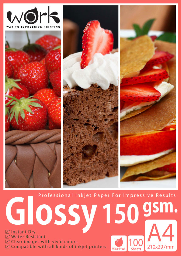 กระดาษโฟโต้ A4 ผิวมัน Glossy 150g (แพ็ค100แผ่น)