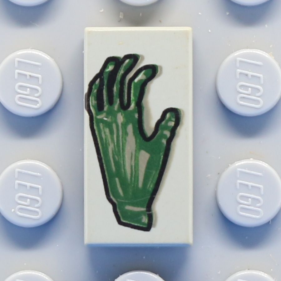 Tile 1 x 2 with Groove with Spooky Green Hand Pattern