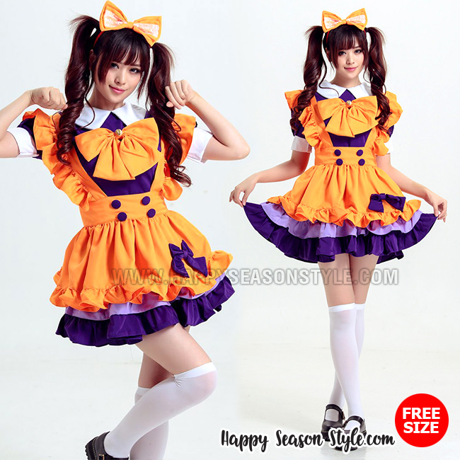 ชุดเมด ชุดสาวเสิร์ฟ ส้มม่วง
