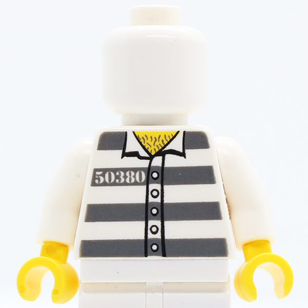 Town Prisoner Number 50380, Dark Bluish Gray Stripes, 5 Buttons, Hairy Chest Pattern / White Arms / Yellow Hands
