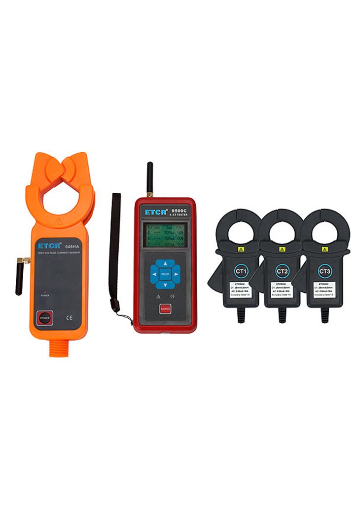 ETCR9500C-030 แคลมป์วัดอัตราส่วนหม้อแปลงไฟฟ้าแรงดันไฟสูง (Turn ratio) ชนิด 3 เฟส แบบแยกหน้าจอแสดงค่าผ่านการสื่อสารแบบไร้สาย (Three-Channel Wireless HV Transformation Ratio Tester)