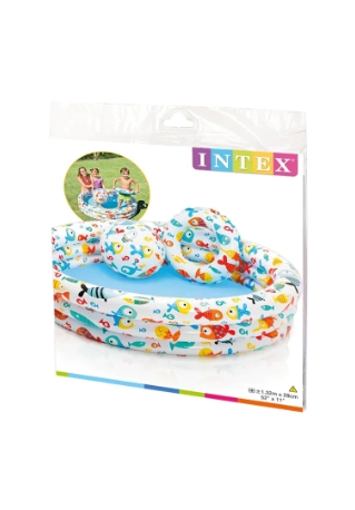 ชุดสระน้ำเด็ก พร้อมลูกบอลชายหาดและห่วงยาง ลายปลา Inflatable Baby Swimming Pool Set with Ring and Beach Ball