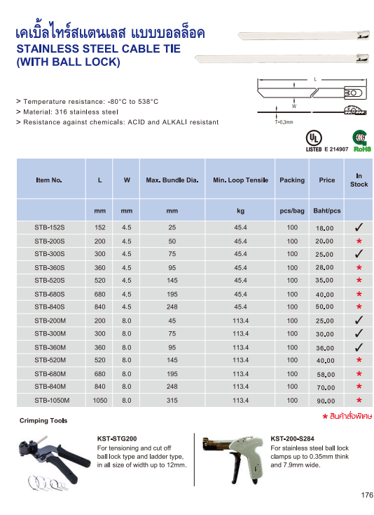 เคเบิ้ลไทร์สแตนเลส แบบบอลล็อค,STAINLESS STEEL CABLE TIE