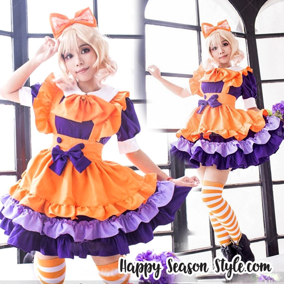 ชุดเมด ชุดสาวเสิร์ฟ ส้มม่วง