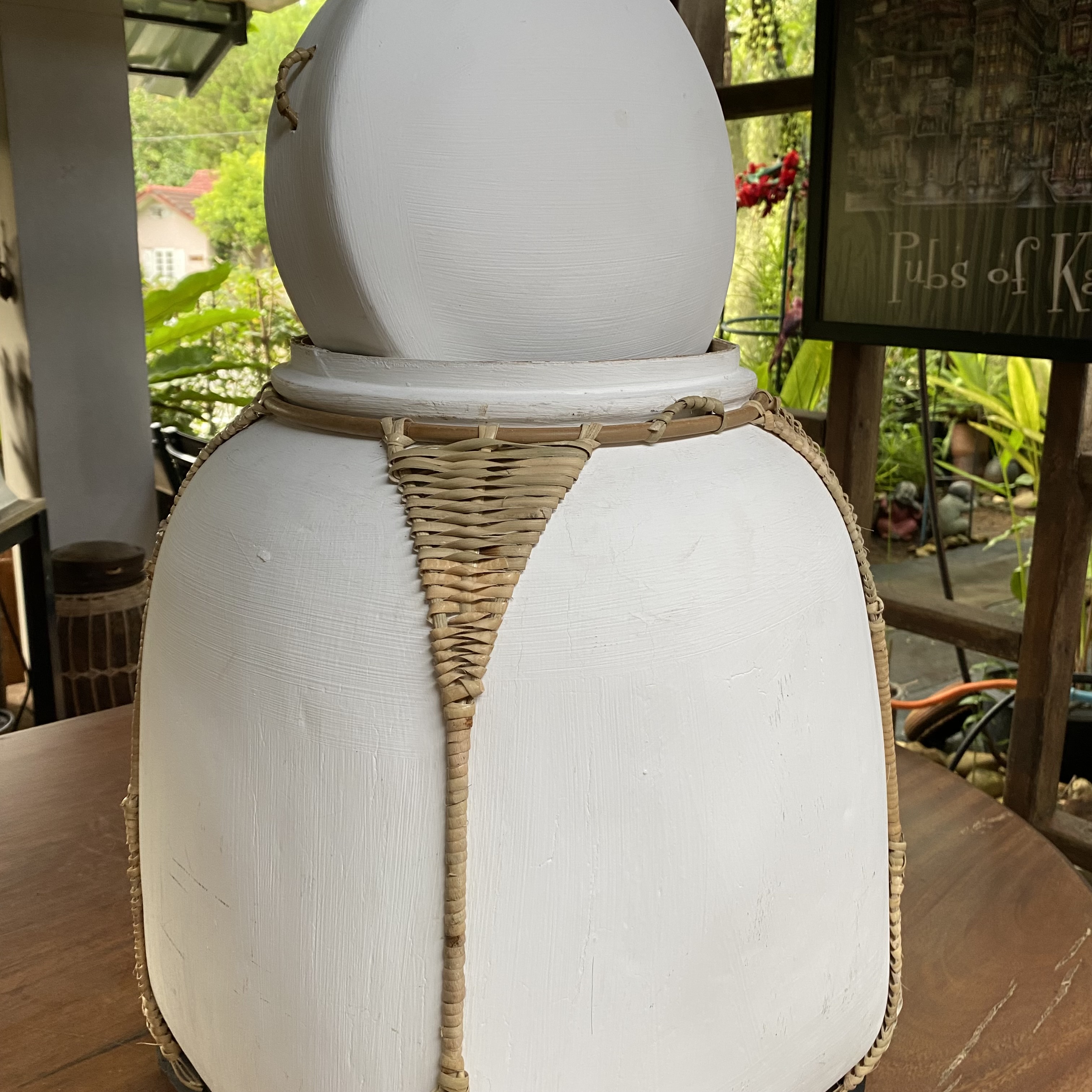 กระติบล้านนา สีขาว สำหรับลงสีเองได้ 12x12x21“ Full rattan pattern เป็นของฝาก ของตกแต่งบ้าน Decorated bamboo container for your own painting