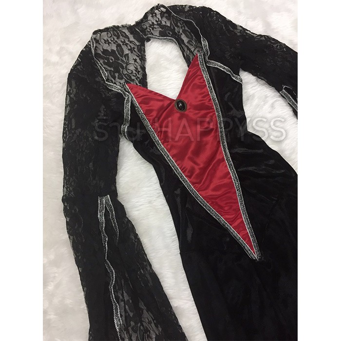 ชุดแม่มด แวมไพร์ แขนกระดิ่งลูกไม้ กระโปรงหางปลาสีแดง