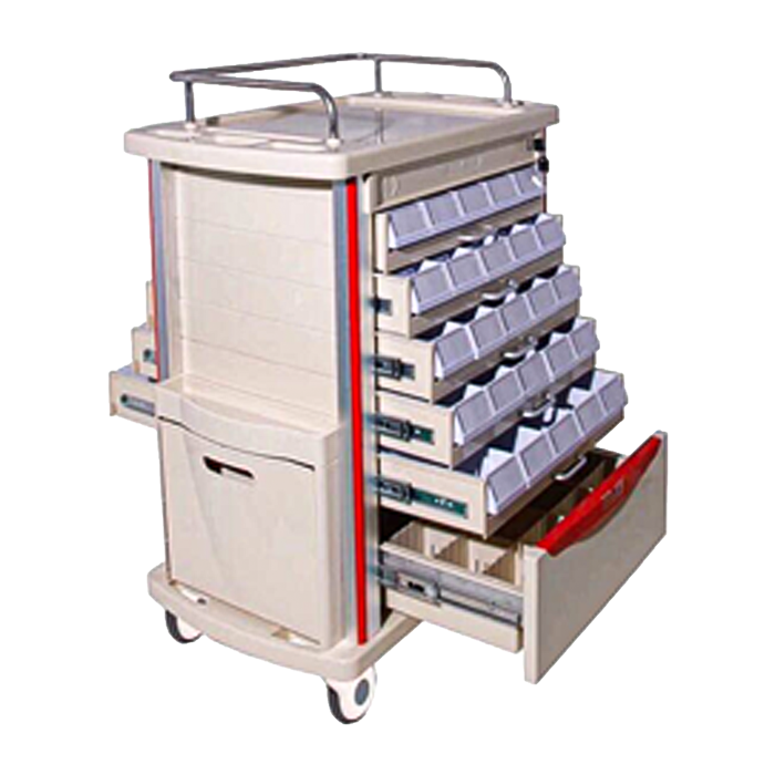 รถเข็นฉุกเฉิน สำหรับจ่ายยา 50 ช่อง รุ่น SL-F08-2 (Emergency Trolley)
