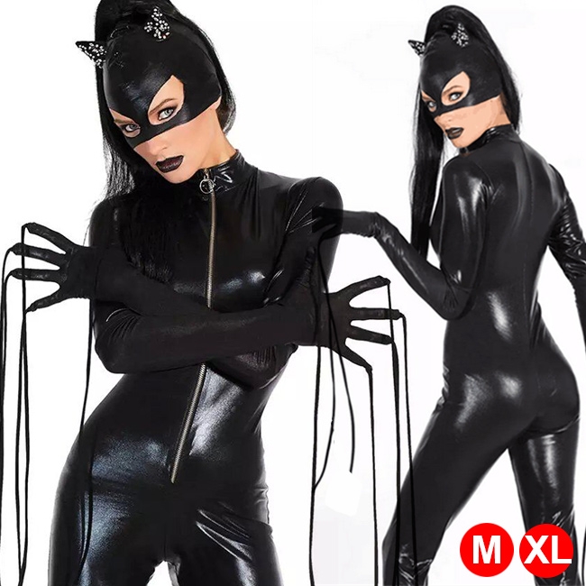 ชุดนางแมว cat women หนังสีดำ รุ่นขายาว