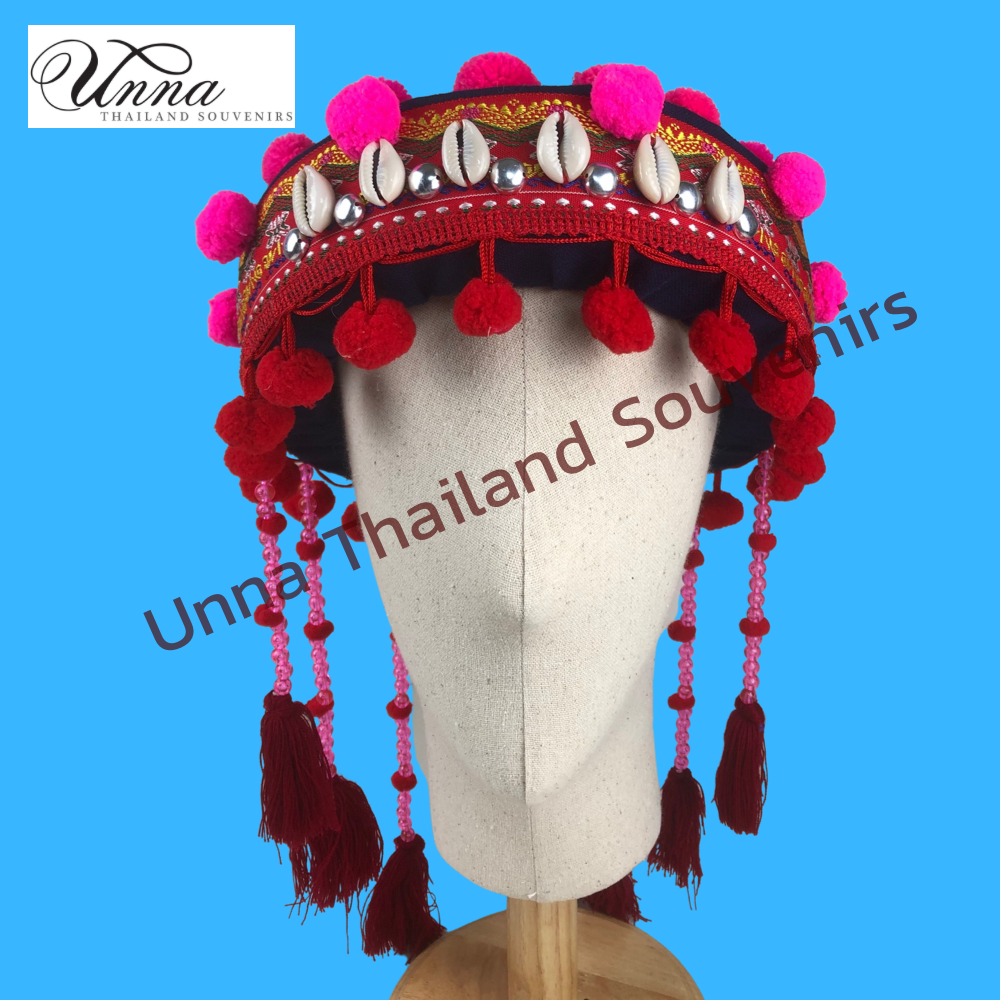 Hmong fancy headdress หมวกแฟนซี ใส่งานปาร์ตี้ หมวกชาวเขา สไตล์ม้ง ประดับเบี้ยหอย