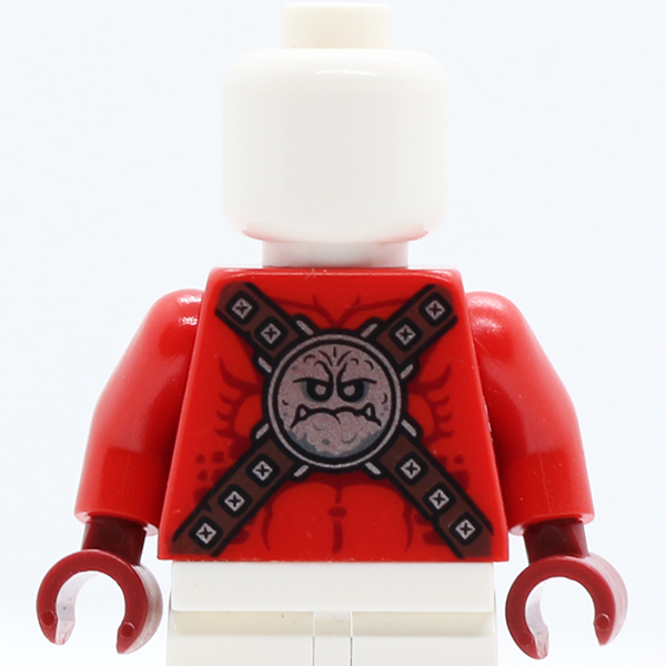 Nexo Knights Bare Chest with Silver Circular Chest Armor with Straps Pattern / Red Arms / Dark Red Hands