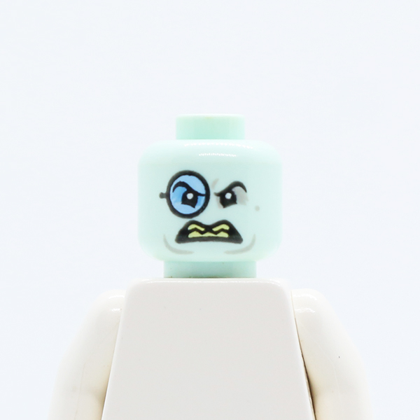 Glasses with Blue Monocle, Black Eyebrows, Gray around Eyes, Open Scowl with Sharp Teeth Pattern (Penguin) - Hollow Stud