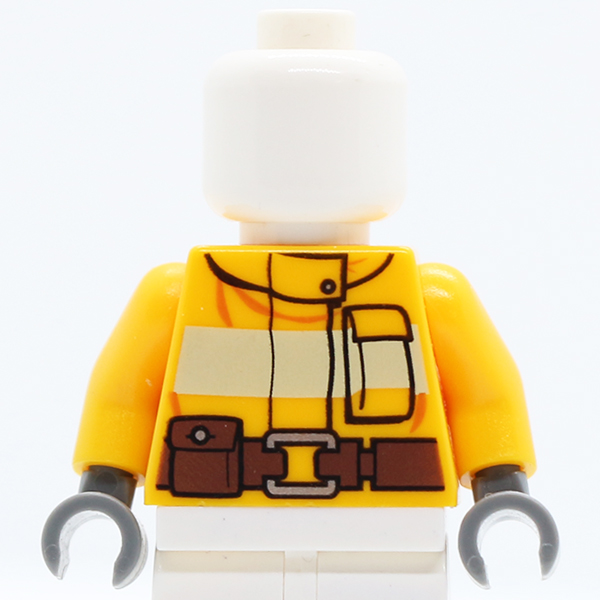 Fire Suit with Stripe and Brown Utility Belt and Fire Logo on Back Pattern / Bright Light Orange Arms / Dark Bluish Gray Hands