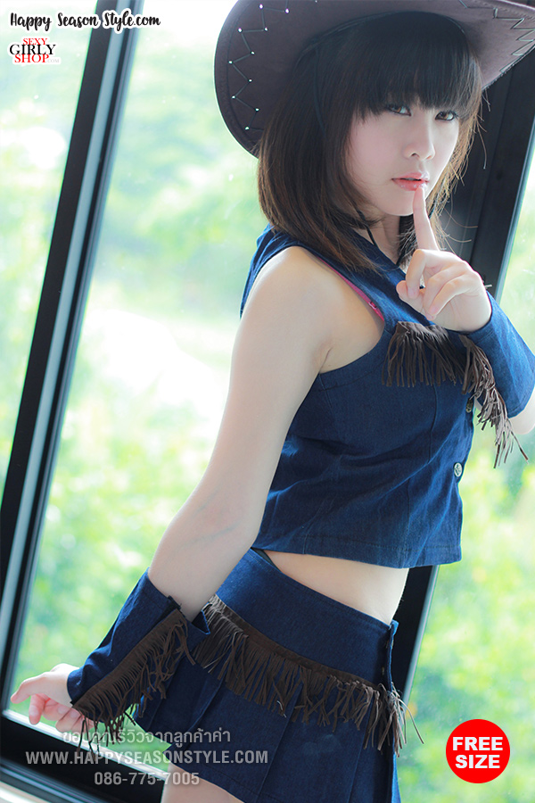 ชุดคาวบอย คาวเกิร์ล cowboy cowgirl ยีนส์ ระบายพู่สีน้ำตาล พร้อมหมวก