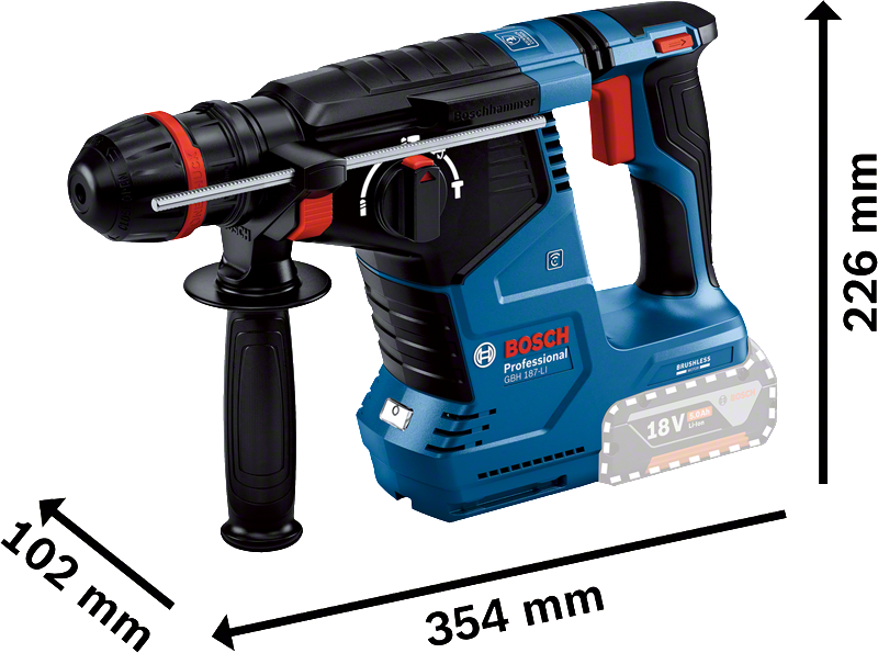 Bosch รุ่น GBH 187-LI สว่านโรตารี่ไร้สายระบบ SDS plus พร้อมแบตเตอรี่ขนาด 5.0 Ah 2 ก้อน และแท่นชาร์จ
