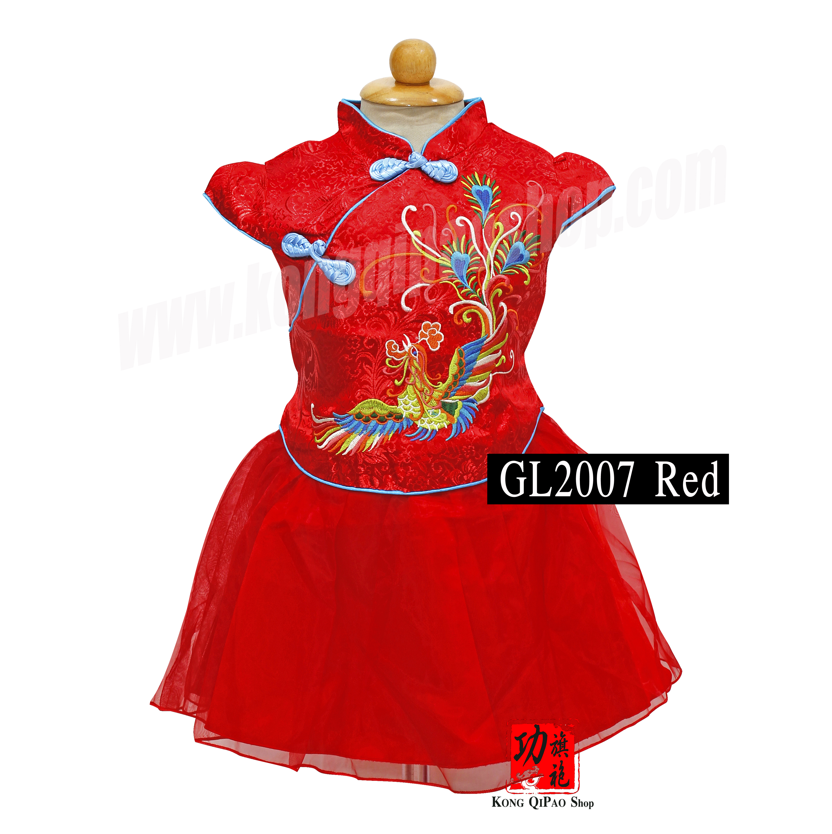 GL2007 ชุดจีนเด็กผู้หญิง กระโปรงฟู ลายหงส์