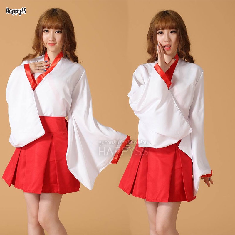 ชุดมิโกะ MIKO ชุดญี่ปุ่น มิโกะรุ่นกระโปรงสั้น พร้อมที่คาดผมโบว์แดง🏍️💨ส่งไวจาก กทม.