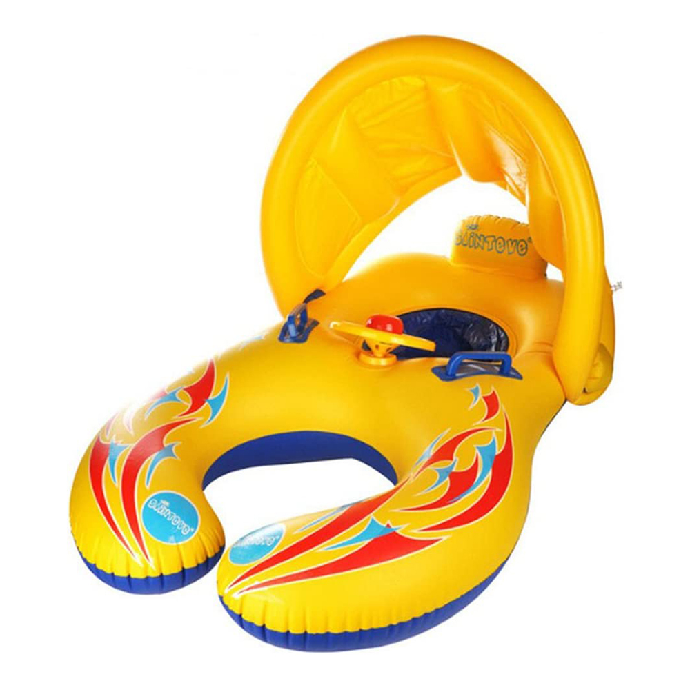 ห่วงยางเด็กและแม่ มีที่บังแดด สีเหลือง Inflatable Yellow Mom-Baby with Umbrella Pool Float