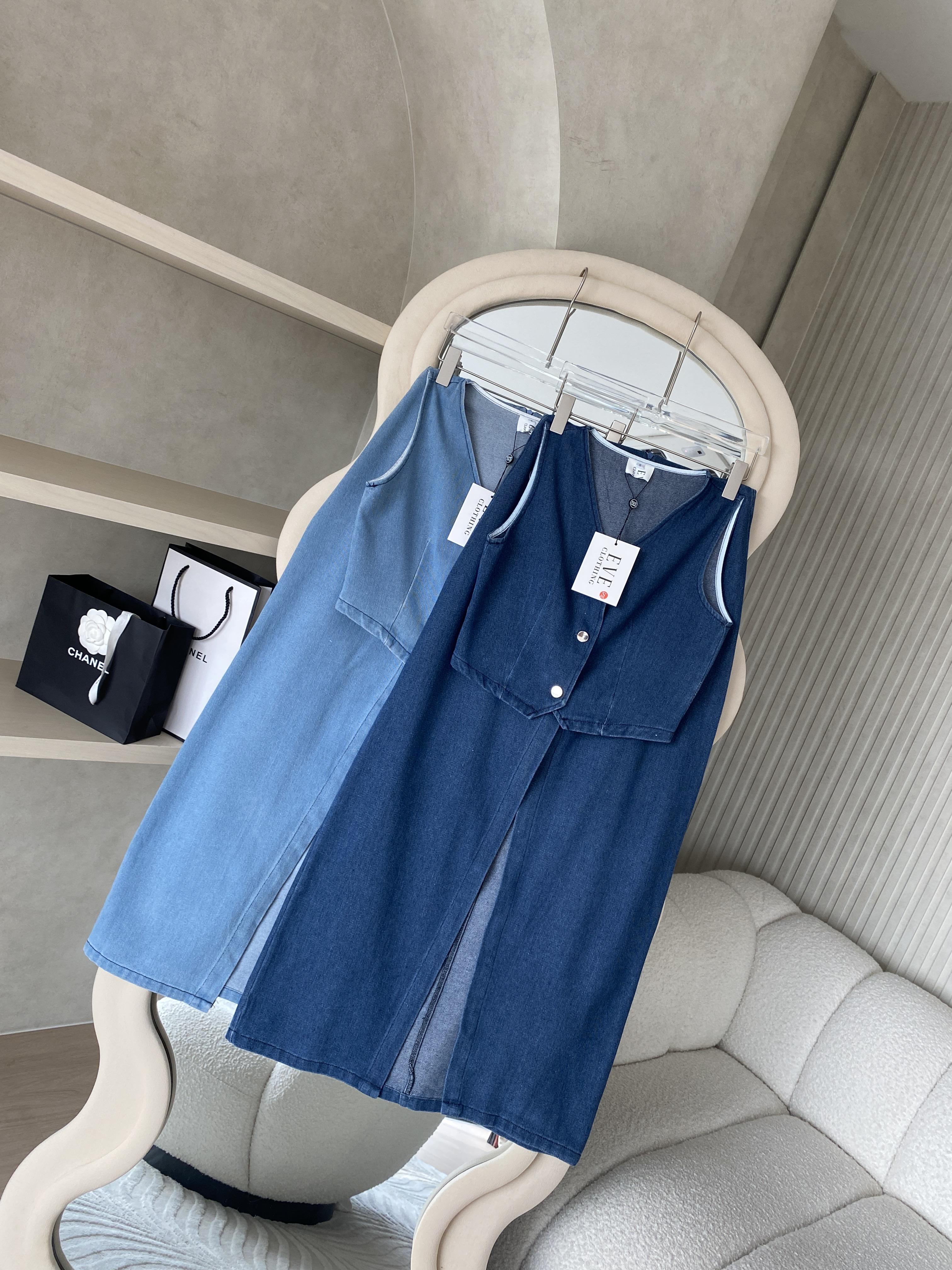 #4718#Eve งานเซ็ตยีนส์ +กระโปรง ตัวเสื้อเป็นทรงกล้ามครอปคอวี กระดุมหน้าใช้งานได้จริง