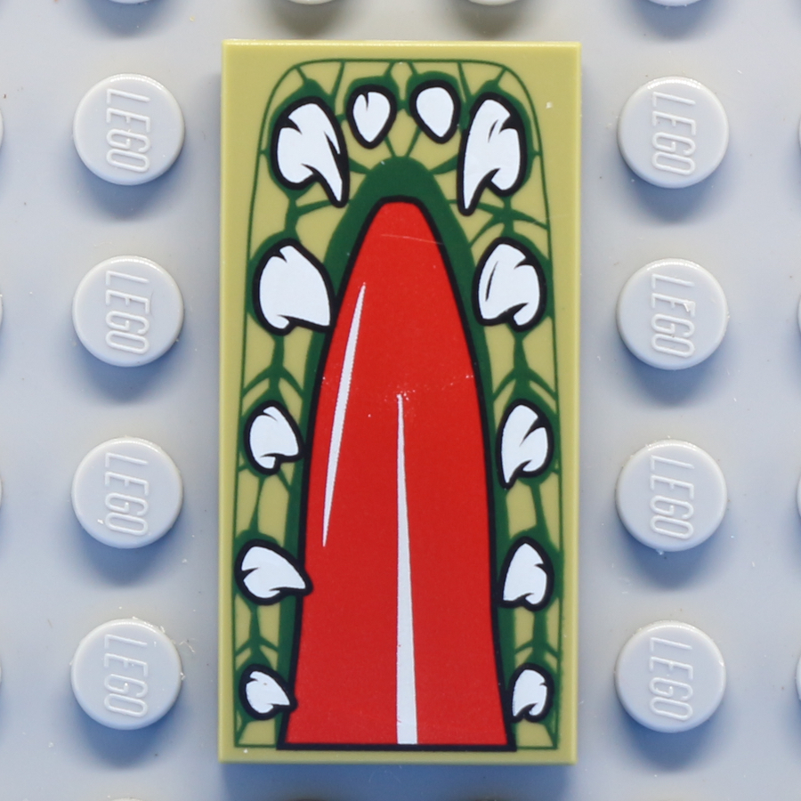 Tile 2 x 4 with Red Tongue and Crocodile Teeth Pattern