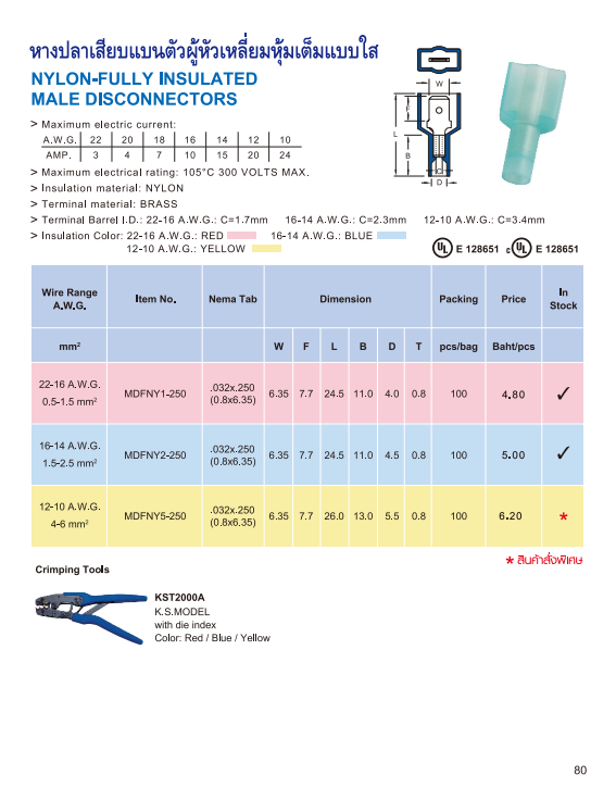หางปลาเสียบแบนตัวผู้หัวเหลี่ยมหุ้มแบบใส,NYLON-FULLY INSULATED MALE DISCONNECTORS