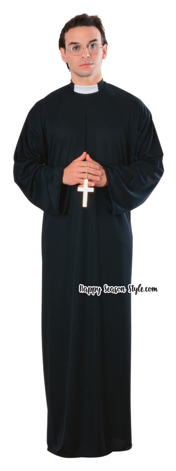 ชุดนักบวช ชุดบาทหลวง Priest ผู้ชายสีดำ พร้อมไม้กางเขน