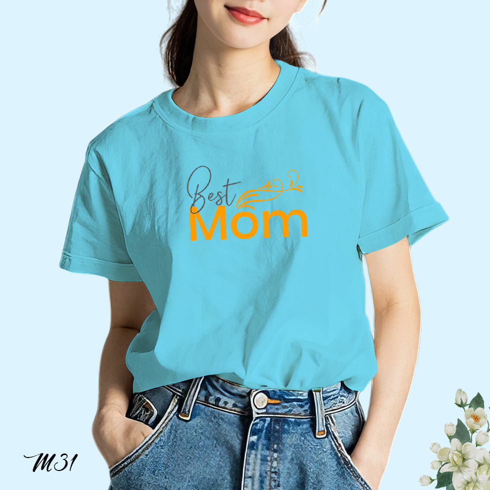 เสื้อยืด สกรีนลาย Best MOM M31 เนื้อผ้า โพลีเอสเตอร์100% ผ้านุ่ม ใส่สบาย เสื้อฟ้าวันแม่ BKscreenshirts