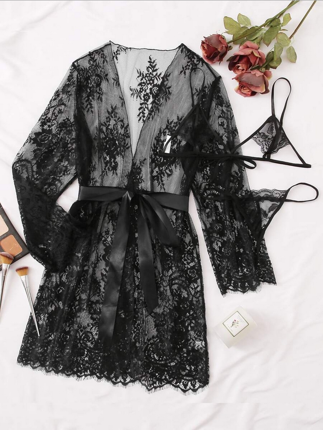 ชุดนอนไม่ได้นอน เซ็ท 3 ชิ้น แบบบิกินี่ พร้อมเสื้อคลุม ชุดนอนเซ็กซี่