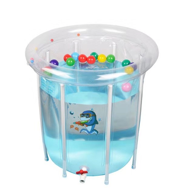 สระน้ำเด็ก สระน้ำทรงสูงสำหรับเด็กเล็ก สีใสลายปลาโลมา Baby folding pool
