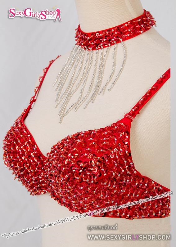 บราแฟนซี บรา + ที่แต่งคอ ปักลูกปัดคริสตัลแดง