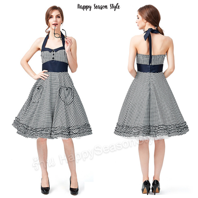 ชุดมาริลีน มอนโร ลายสก๊อต วินเทจ ย้อนยุค (มีหลายสี)