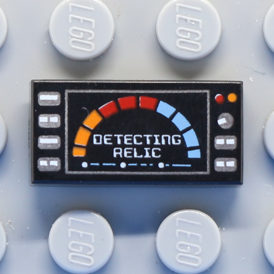 Tile 1 x 2 with Groove with Silver Buttons, Meter and 'DETECTING RELIC' Pattern