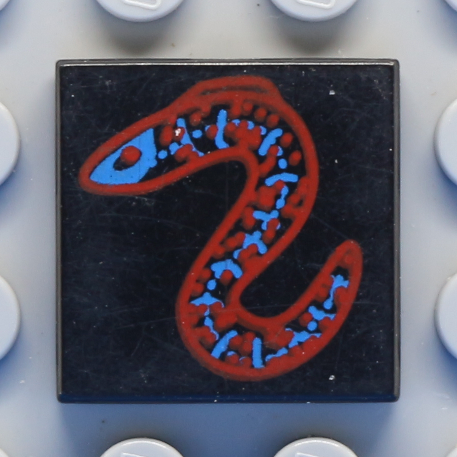 Tile 2 x 2 with Blue and Red Eel Pattern
