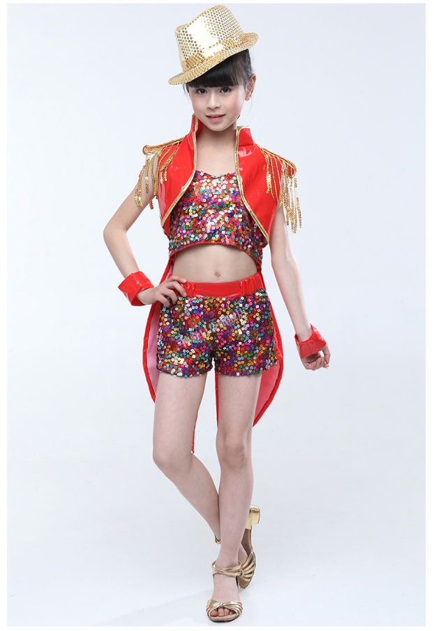 ชุดแฟนซีเด็ก ชุดเชียร์ลีดเดอร์เด็ก ชุดเชียร์เด็ก ชุดแดนซ์เซอร์เด็ก ชุดกีฬาสี ชุดการแสดงเด็กสีแดง หน้าสั้นหลังยาว