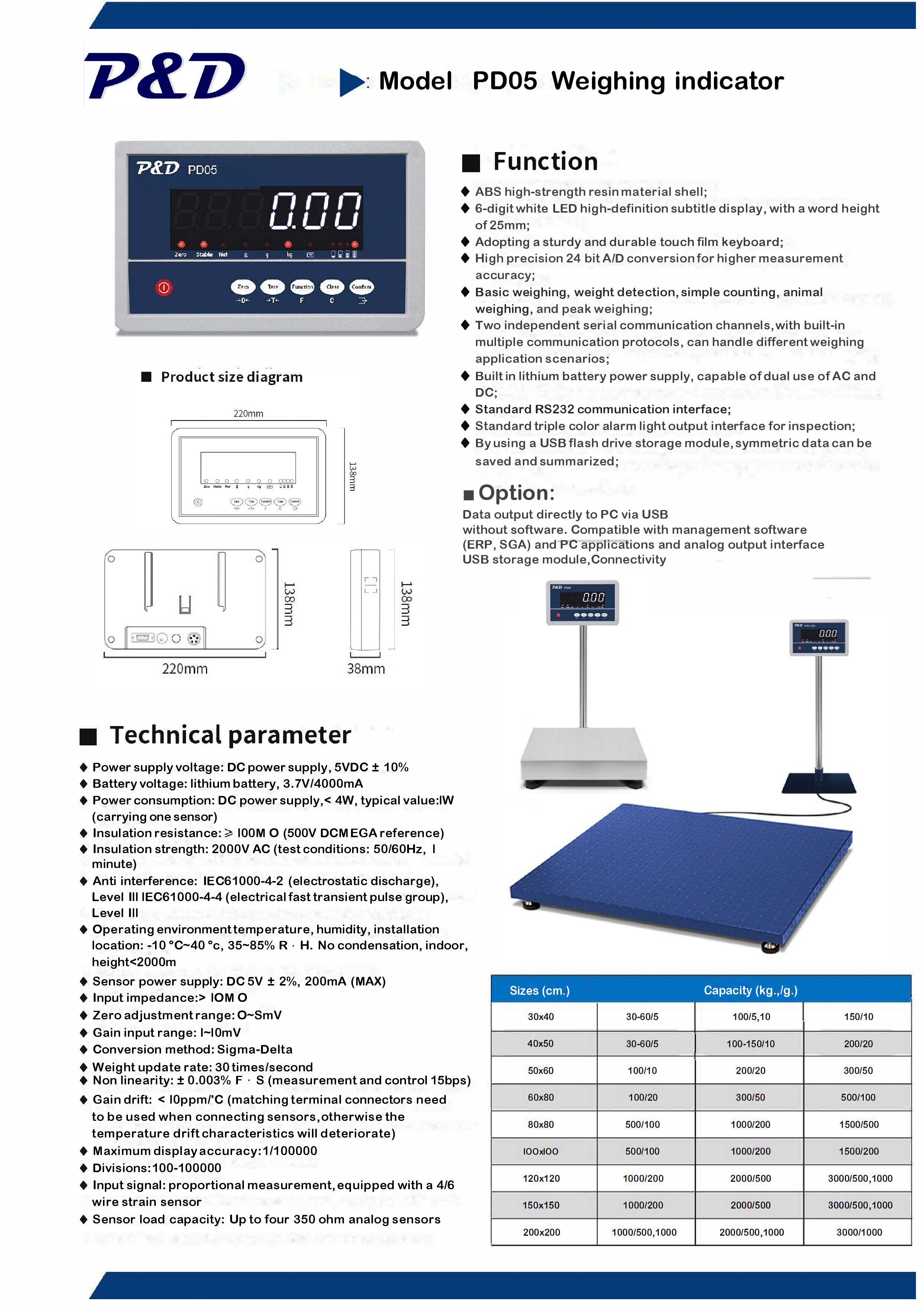 เครื่องชั่งดิจิตอล 100 kg. ค่าละเอียด 10 g. แท่นชั่ง 30x40 cm. (ต่อคอมพิวเตอร์)