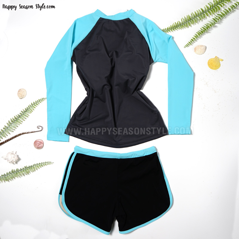 ชุดว่ายน้ำ ทูพีช แยกชิ้น เสื้อแขนยาว กางเกงขาสั้น สีเทาเข้ม-ฟ้า