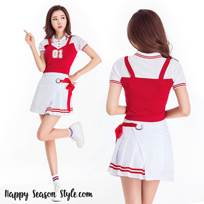 ชุดเชียร์ เชียร์ลีดเดอร์ ชุดเชียร์กีฬา แนวเกาหลี วง WJSN เพลง HAPPY MOMENT เสื้อแดงเอี้ยม