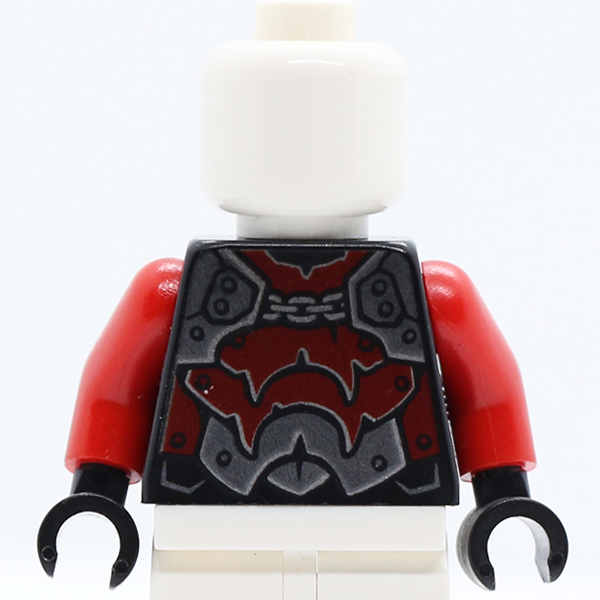 Nexo Knights Armor with Silver and Dark Red Plates, Rivets and Chain Pattern / Red Arms / Black Hands