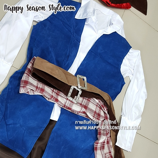 ชุดโจรสลัดผู้ชาย แจ๊ค สแปโรว์ เสื้อกั๊กน้ำเงิน