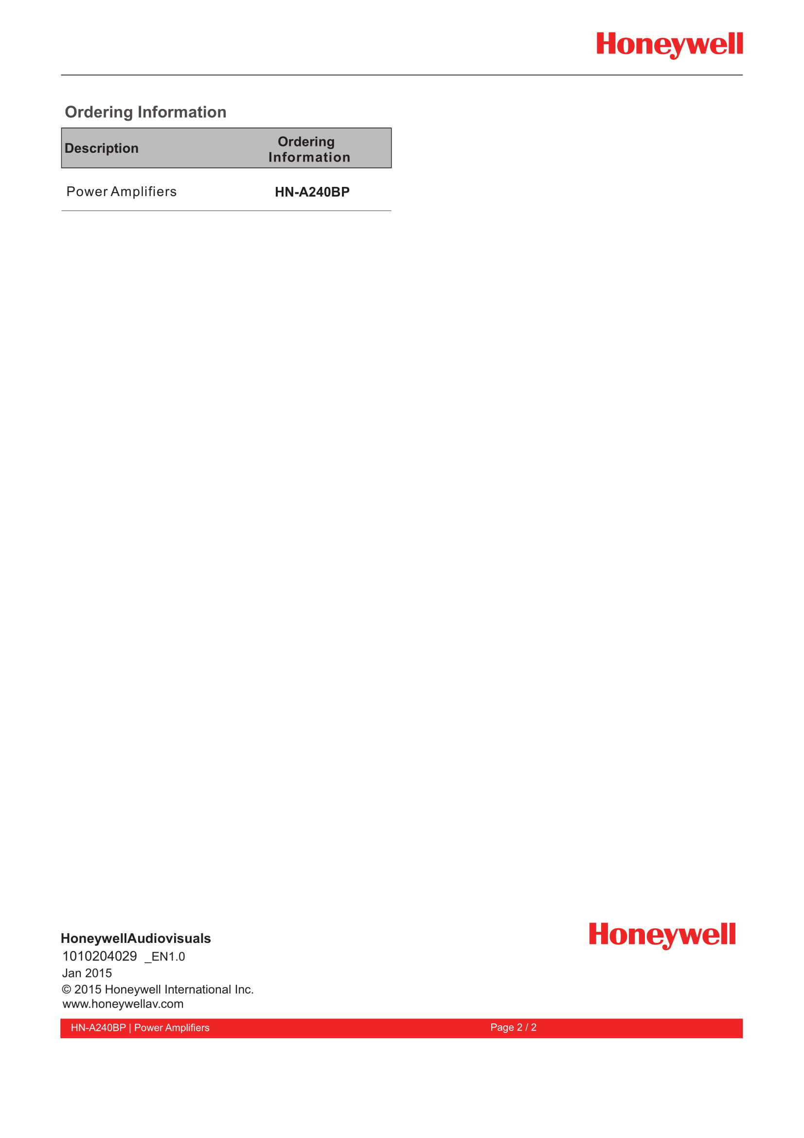 Honeywell Public Address System รุ่น HNA240BP Honeywell Security