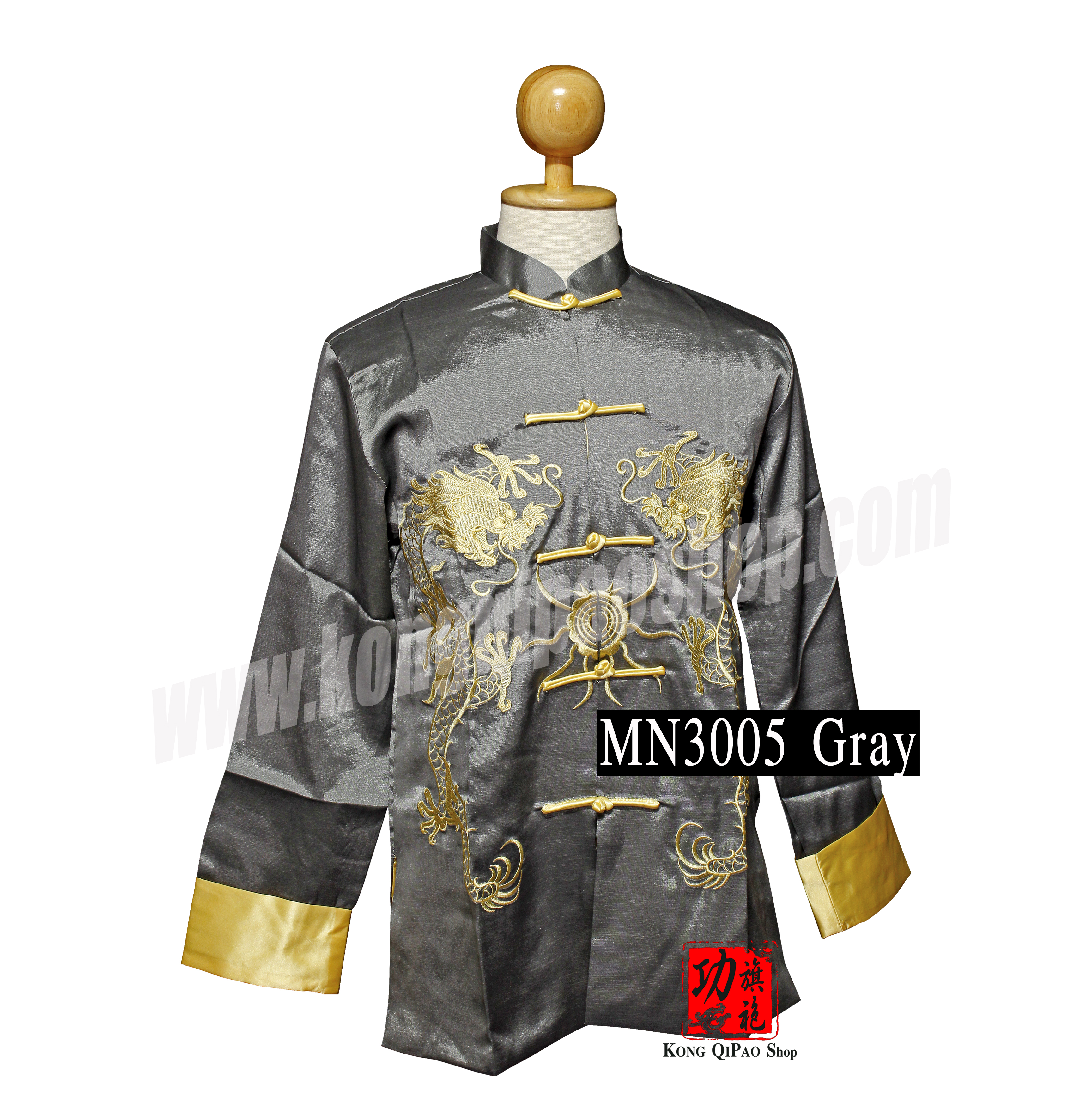 MN3005 เสื้อจีนแขนยาว ลายมังกรคู่