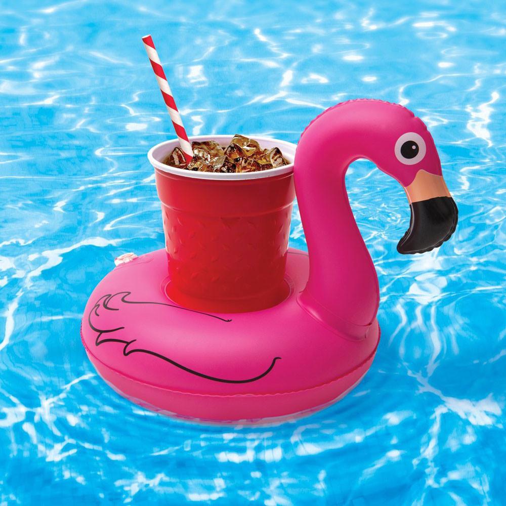 ที่วางแก้วเป่าลม นกฟลามิงโก้ สีชมพู Inflatable Flamingo Pink Cup Holder