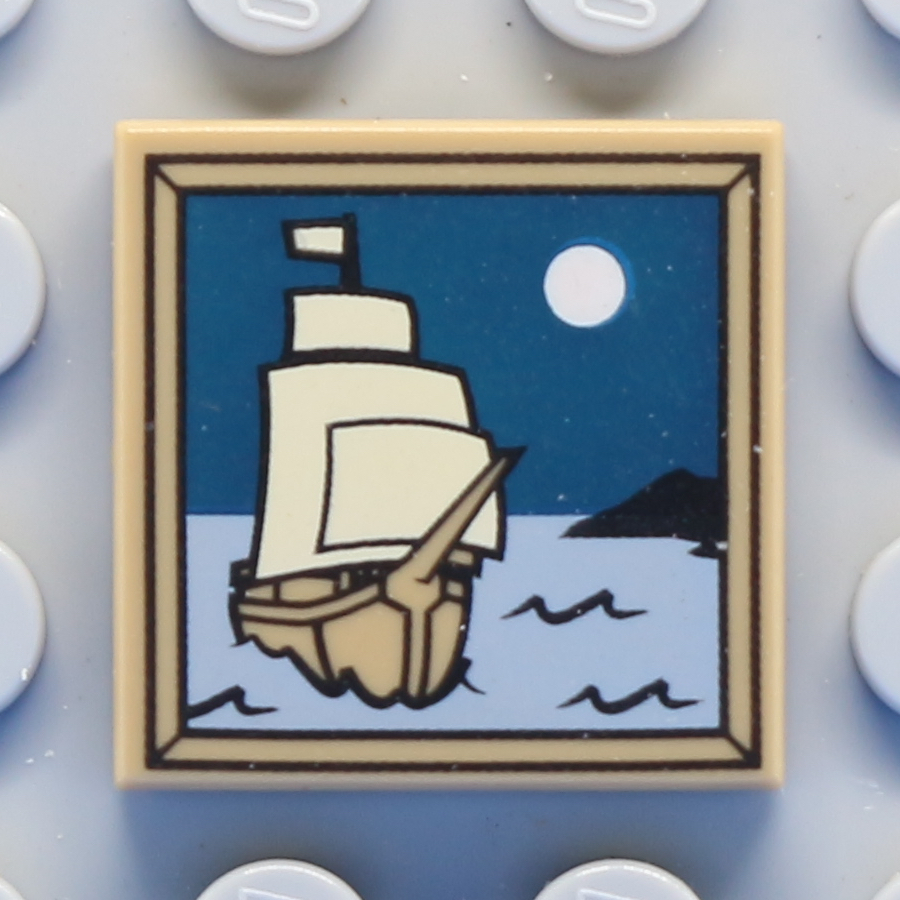 Tile 2 x 2 with Groove with Sailing Ship and Moon Pattern