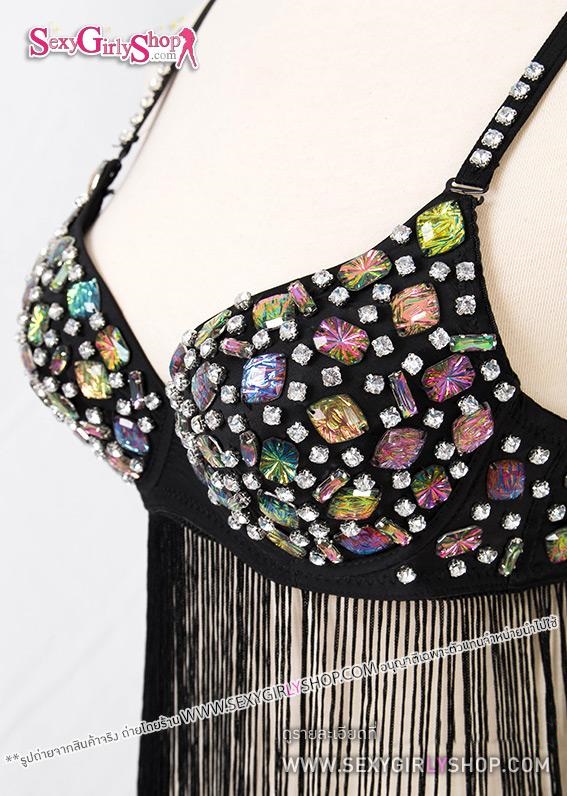 บราแฟนซี บราปักแต่งคริสตัลแก้วเหลือบสีรุ้ง ชายระบายไหมญี่ปุ่น