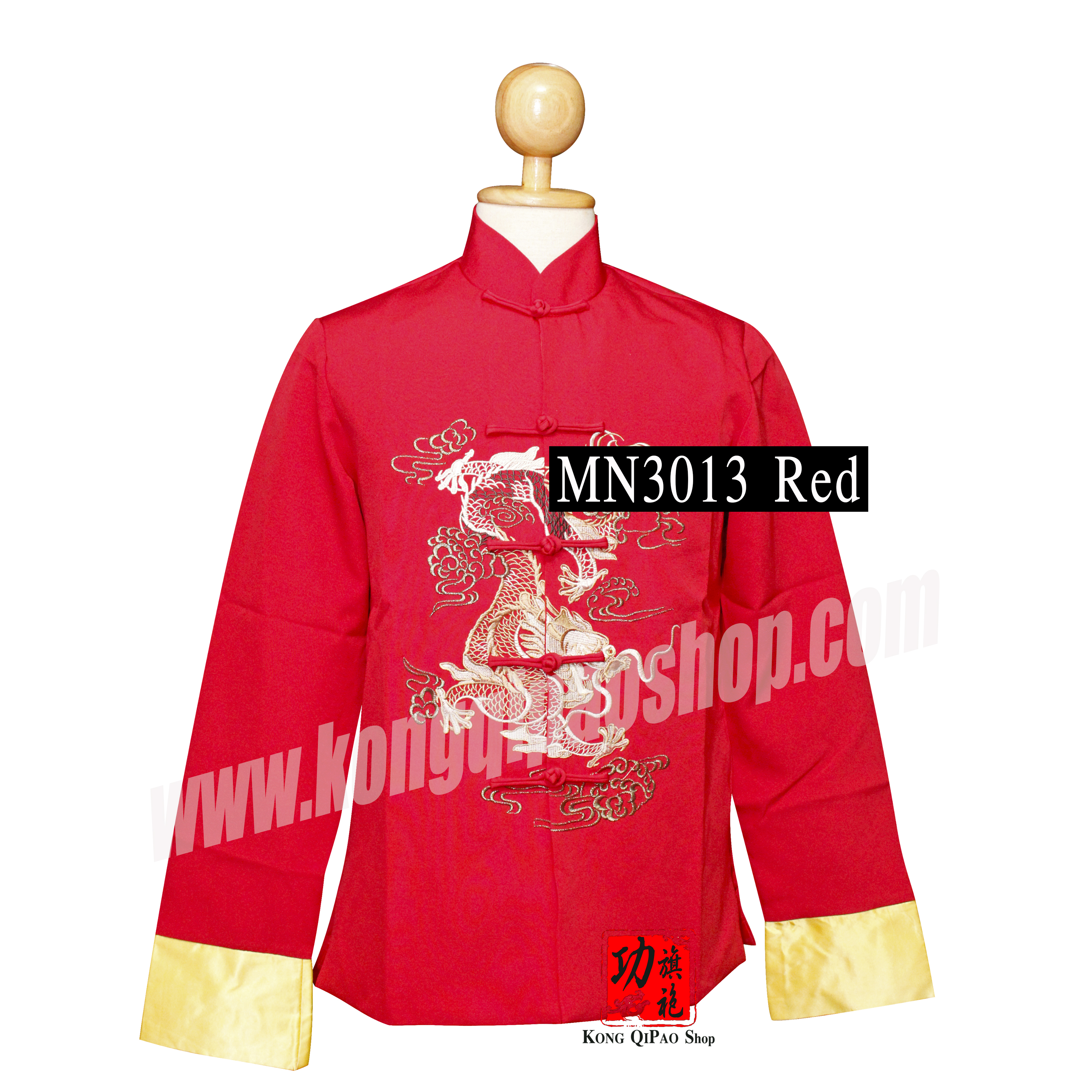MN3013 เสื้อจีนผู้ชาย แขนยาว ลายมังกรเดี่ยว