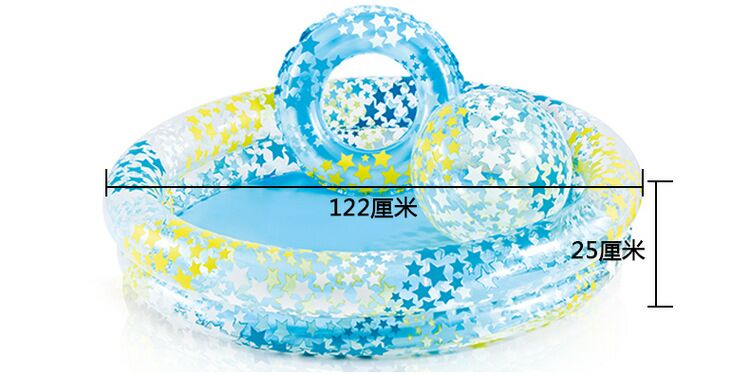 ชุดสระน้ำเด็ก พร้อมลูกบอลชายหาดและห่วงยาง ลายดาว Inflatable Baby Swimming Pool Set with Ring and Beach Ball