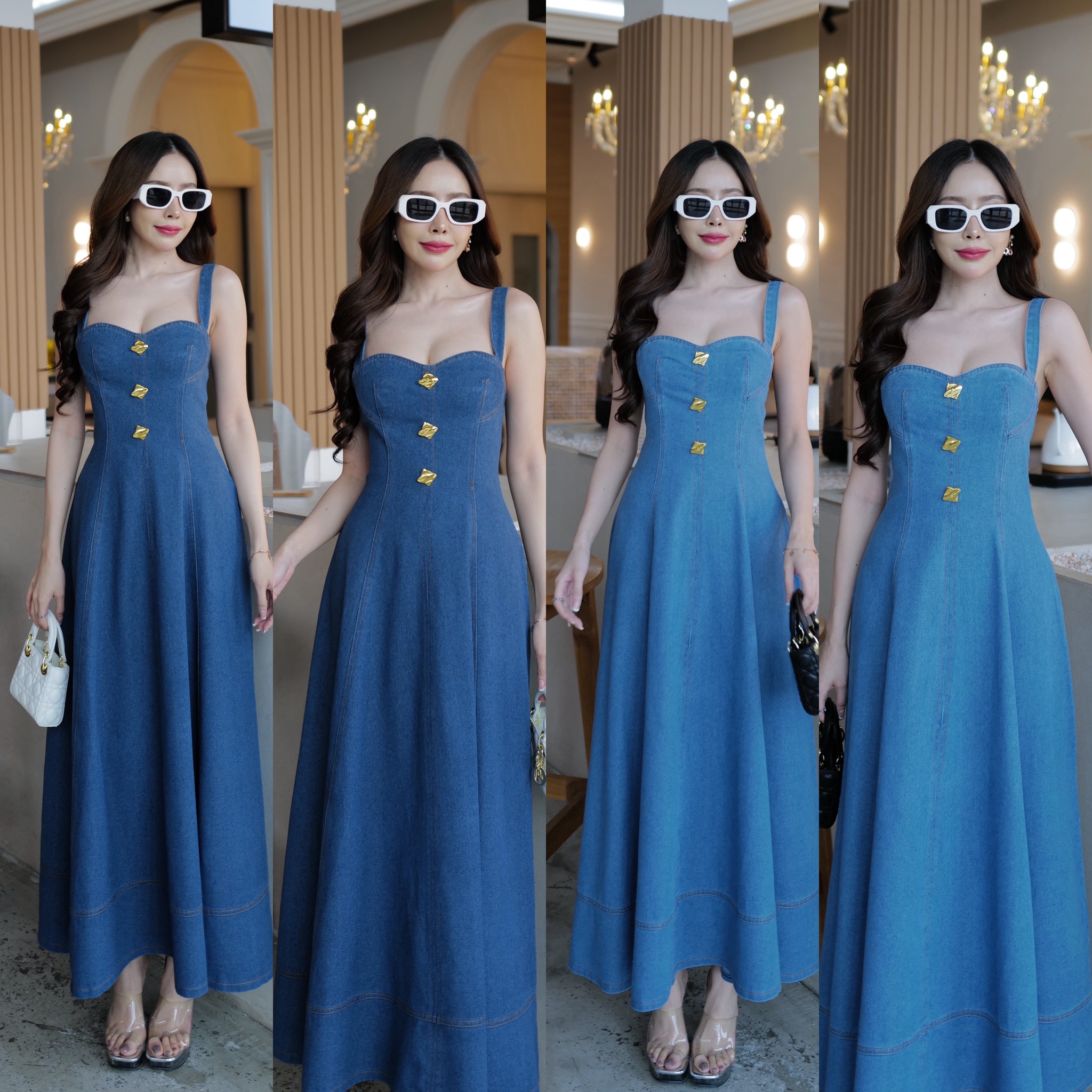 #5070 HILOOK เดรสยาวยีนส์แท้ สานเดี่ยว อกเว้านิดๆทรฃหัวใจใส่สวยมากกกก